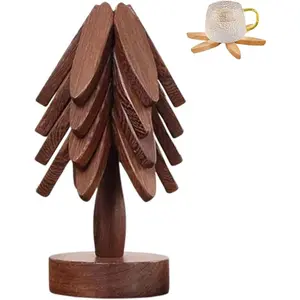 Wooden Trivets for Hot Dishes, 4 Wooden Tree-Trivet Set, Wood Coasters Like Christmas-Tree