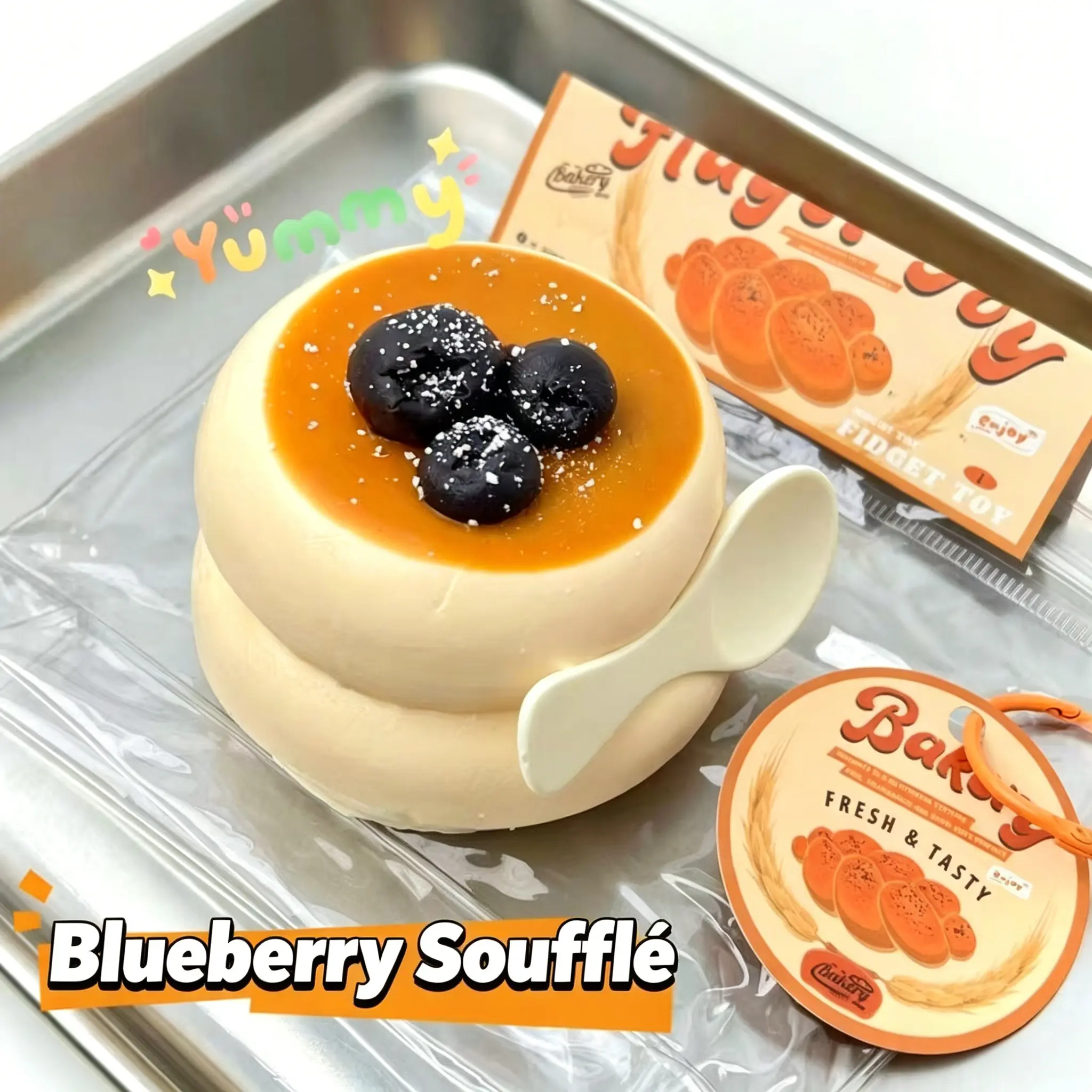 Blueberry Original Flavor Soufflé Food-Grade Silicone Slow-Rising Rebound Squishy Fidget Toys for Stress Relief - Soft Squeeze Toys with Thick Creamy Slime Texture, Handmade Non-Toxic Sensory Toys  transparent bag