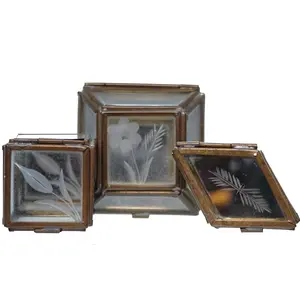 Vintage Hand-Etched Glass Trinket Box Set