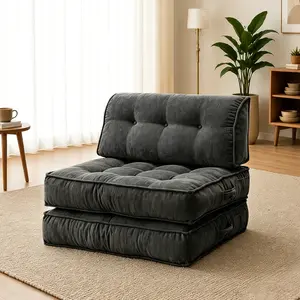 2-in-1 Foldable Floor Sofa Bed, Convertible Lazy Floor Couch Mattress, Soft Chenille High Resilience Foam Tufted Floor Sleeper Cushion for Small Space Guest Room