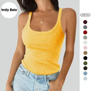 Imily Bela Women's Summer Tank Top Sexy Scoop Neck Sleeveless Cotton Ribbed Camisole Shirts Basic Casual Workout Tees B8C169