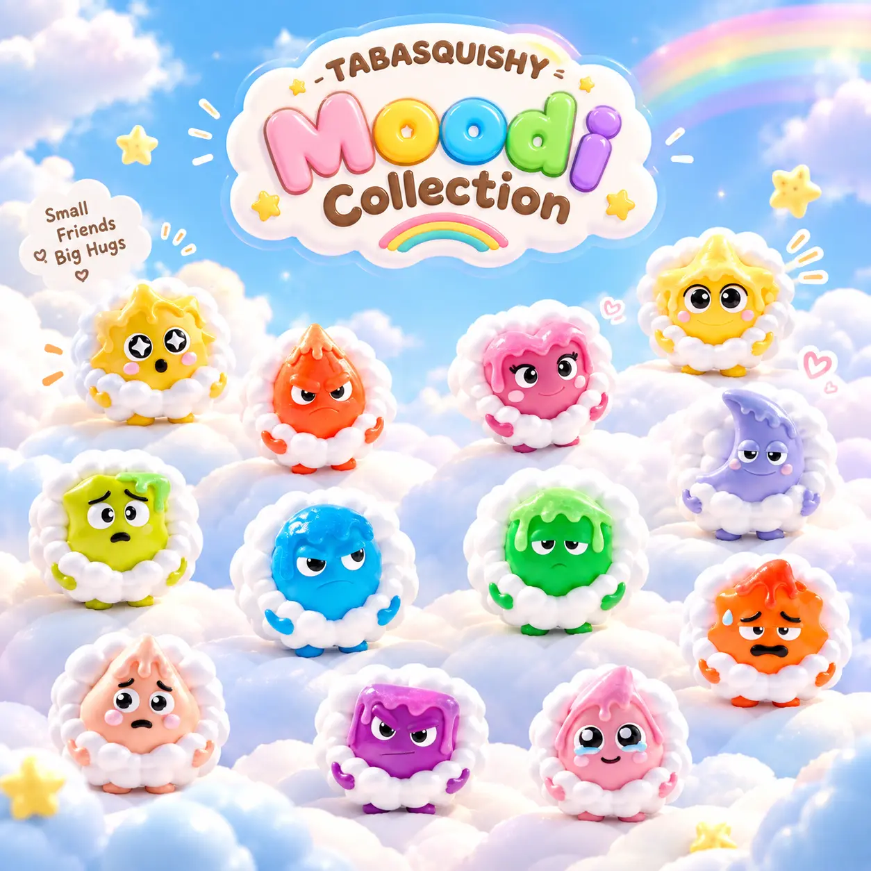 TABASQUISHY Moodi Emotion Series Handmade Taba Squishy Toy Set, 12 Styles Cloud-Wrapped Cartoon Toy, Soft Cloud Shell Design, Slow-Rise Fidget Sensory Toy for Stress Relief, Collectible Back-to-School Gift