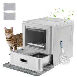 【Marchul】 XL Large Cat Litter Box with Stainless Steel Drawer - Fully Enclosed Odor Control Design - Slide-out Easy Cleaning Tray - Anti-Tracking Mat & Scoop Included - 20x16.2x15in Spacious for Big Cats - Leakproof & Anti-Urine Seepage Durable Station