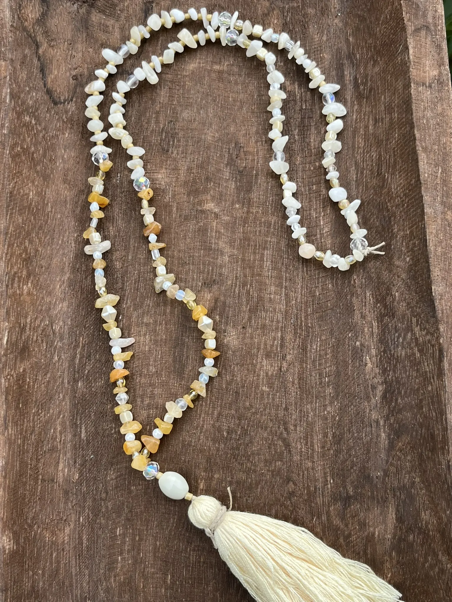 Citrine and Yellow Calcite Meditation Necklace with Yellow Tassel