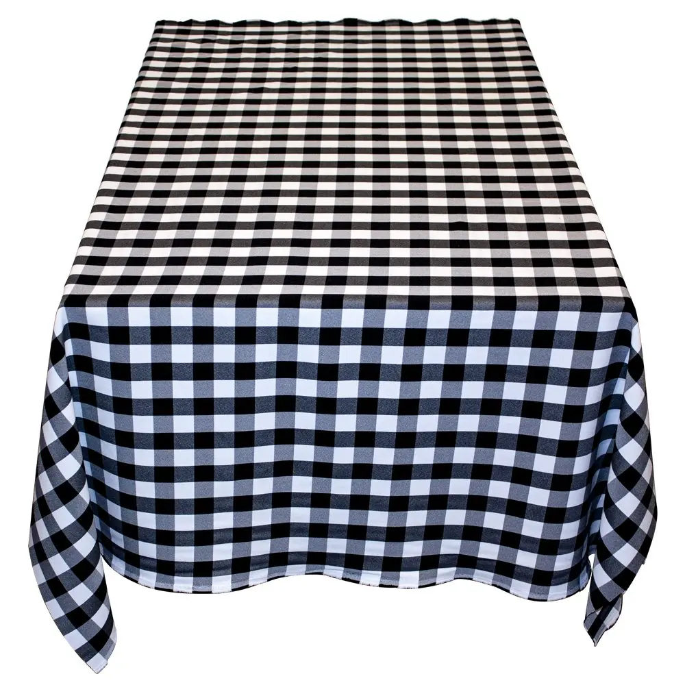 48-in x 48-in Classic Square Polyester Gingham Tablecloth, Black and White Checkered, Casually Elegant, Outdoor Table Use, Machine Washable, Wipe Clean, Table-in-a-Bag Design, 48-Inch X 48-Inch