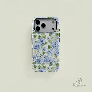 Blue Hydrangea Girly Aesthetic Summer Spring Flowers Fashion Cute 2 in 1 Phone Case with Durable, Shock Absorbing and Stylish Design. Compatible with Iphone 11, 12, 13, 14, 15 16 17 Pro Max