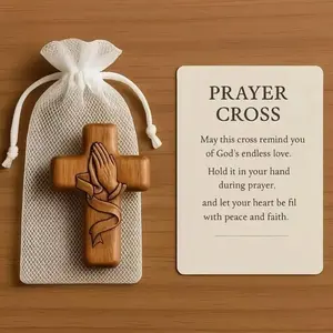 Natural Wooden Handheld Cross, Classic Faith Inspired Table Decor, Casual Christian Shared Bal Easy Fit Easter Christmas Daily Warm Small Basic Religious Gathering Suitable Gift Accessories