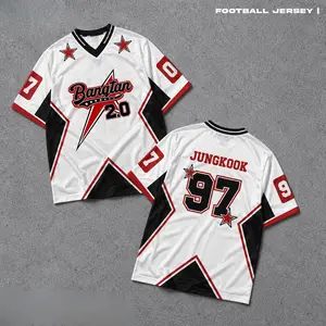 Kpop Group Football Jersey Shirt Inspired For Fan, World Tour Concert Fan Meeting Outfit, Jungkook Hooligan White Star T-shirt