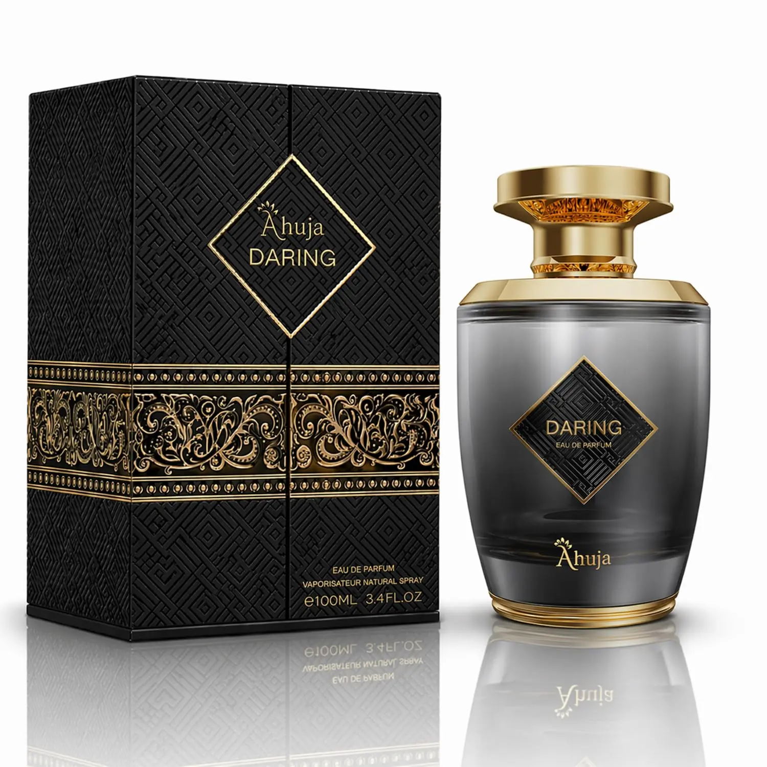 AHUJA Daring Eau De Parfum 3.4 Fl Oz – Long Lasting Perfume for Men w/Pepper & Citrus, Geranium & Patchouli – Bold Masculine Fragrance w/Fresh & Earthy Notes for Everyday Wear – Elegant Gift Scent