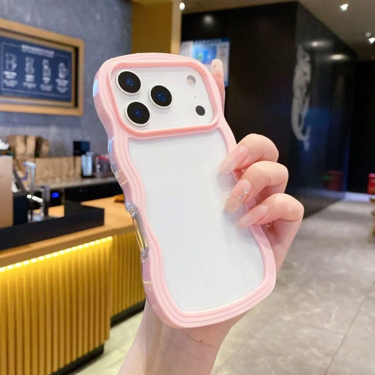 Candy-Colored Wavy Border Transparent Back Phone Case - Shockproof Shell Casing Cover for iPhone 17/16/15/14/13/12 Pro Max/Plus/Air Series, Premium TPU-Polycarbonate Material for Men & Women, Smartphone, Handheld
