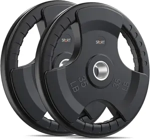 SPART Weight Plate 2-Inch Rubber Coated Olympic Grip Plate for Barbell,Solid Cast Iron Weight Plates in Pairs for Strength Training,Weightlifting,Crossfit,Home Gym 35LB