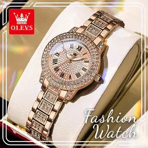 OLEVS Women's Luxury Quartz Watch in Rose Gold, Diamond-Stoned Roman Numeral Dial, Waterproof Luminous Fashion Dress Wristwatch, Diamond-Stoned Quartz Watches, Jeweled Quartz Watches