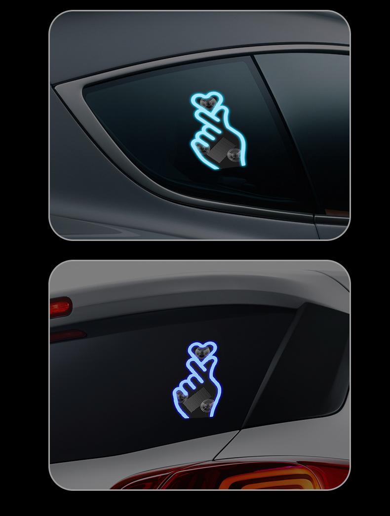 Solar Car Heart Gesture Light, LED Wireless Decorative Warning Light, Interior Ambient Light for Triangle & Rear Window