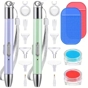 2 Pcs LED Diamond Painting Pen Tool Set with 10 Tips & Accessories, 5D Rechargeable USB Light Pen for Beginners DIY Crafts, Diamond Art Tools, Diamond Painting Kit
