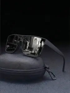 Unisex Oversized Sunglasses, Polarized Lens, Uv400 Protection, Fashionable Printed Arms, All-Season Eyewear, Rectangular Polarized, Summer Sunglasses