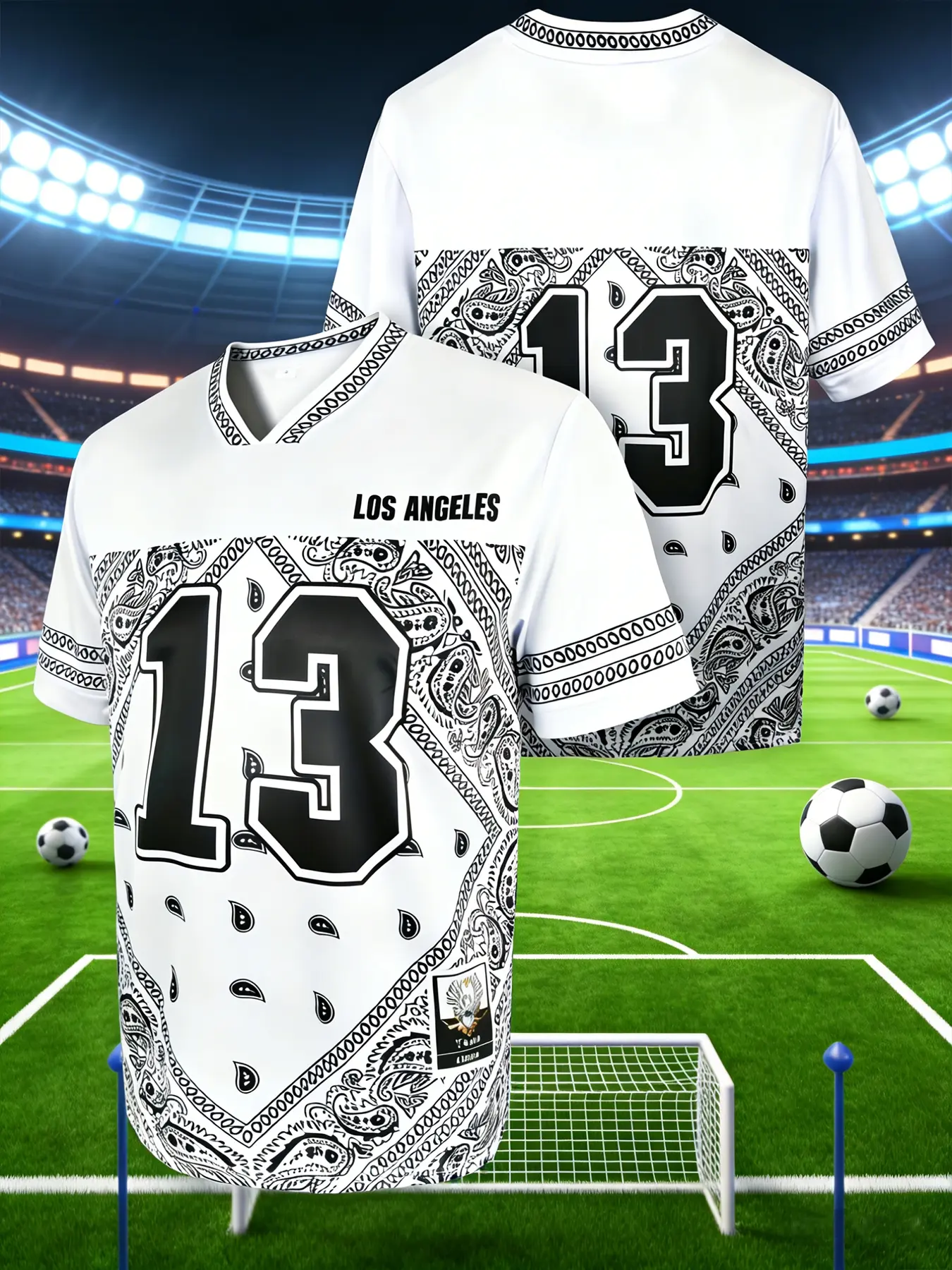 Black and White Cashmere Flower No. 13 jersey, American retro Cashmere Flower jersey, Los Angeles No. 13 printed jersey, unique design + comfortable fabric