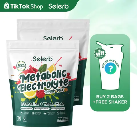 [Buy 2 Get 1 Gift Free ]Selerb Metabolic Electrolyte Packets, Daily Support Suger Free with Berberine,Yerba Mate, Green Tea, Cinnamon, ACV, Ashwagandha, Bitter Melon, Inulin-30 Packets Raspberry Lemonade Flavor,Buy 2 Get 1 Shaker Bottle Free
