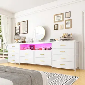 Fits 75" TV Stand Dresser For 65 70 75 Inch TV 63" W Dresser TV Stand For Bedroom With LED Lights & Power Outlets & 12 Drawers Dresser For Bedroom Long Fabric Dresser Entertainment Center, Room Decor, Home Decor