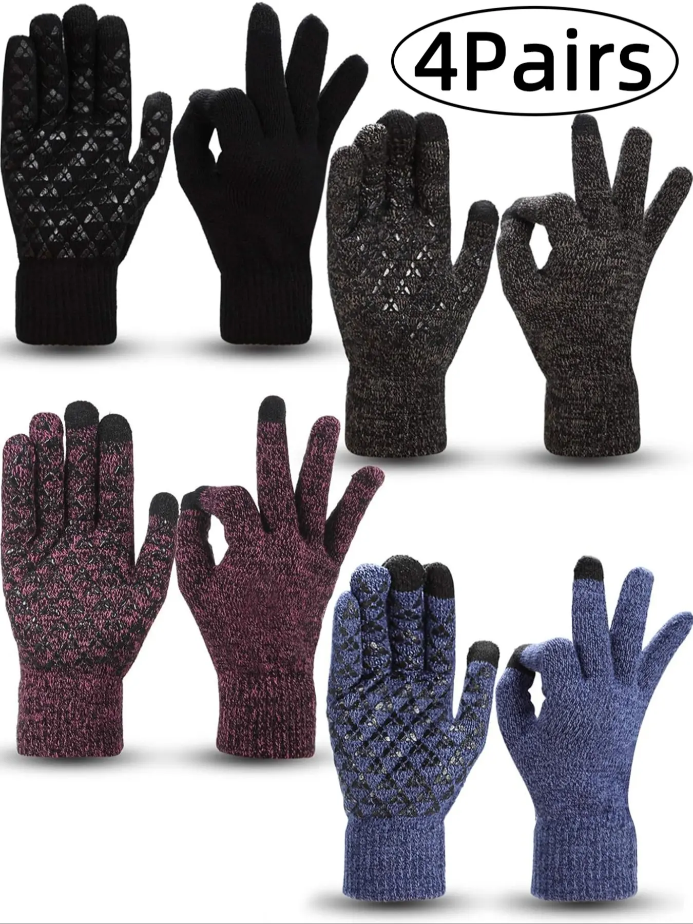 Touchscreen Winter Gloves for Cold Weather Warm Knit Lining Elastic Cuff Unisex Texting Mitts for Men Women, Casual Fitted Fall & Winter Accessories