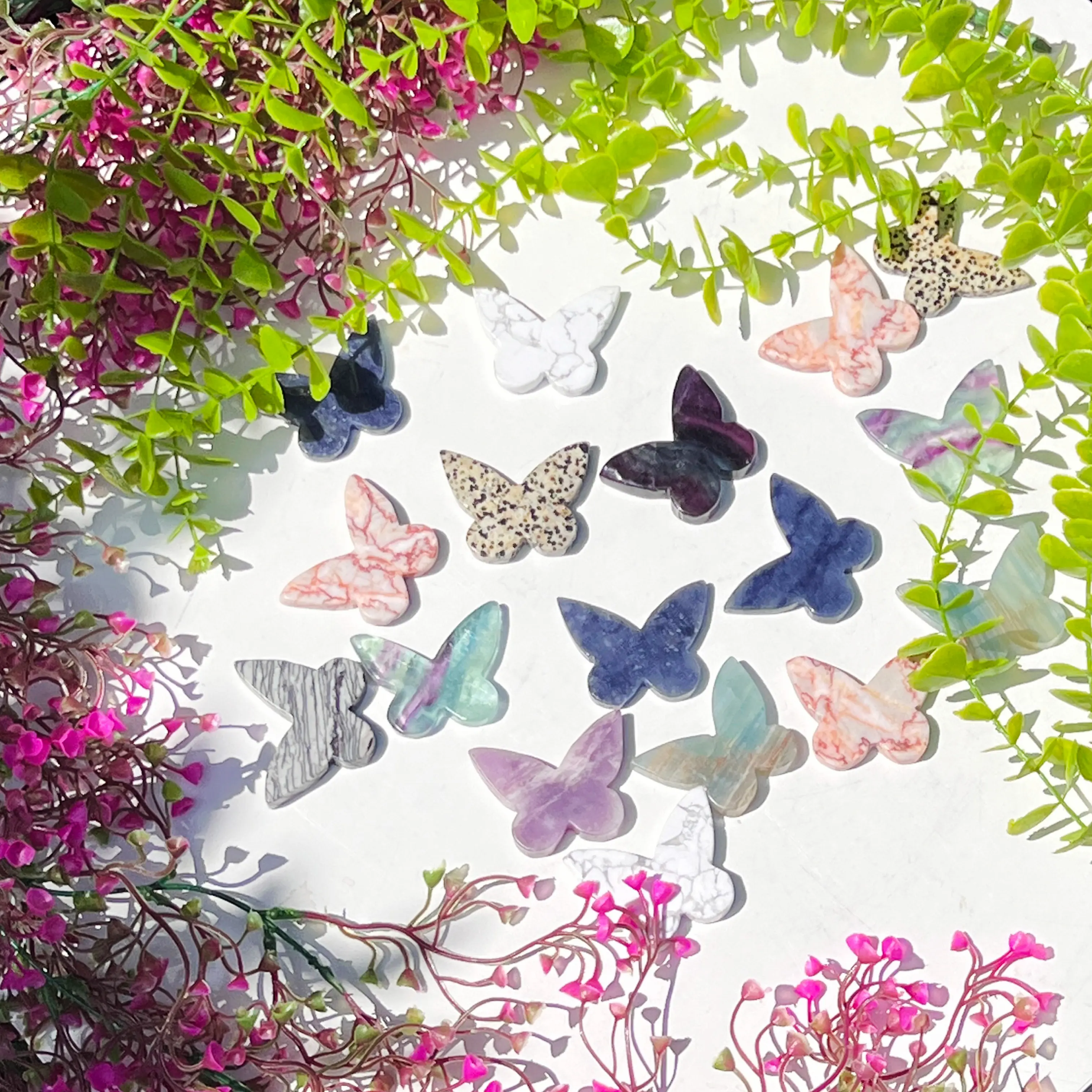 [Video Order]1 Count Crystal Butterfly Carving with stand around 40g fluorite,lepidolite,howlite and so on
