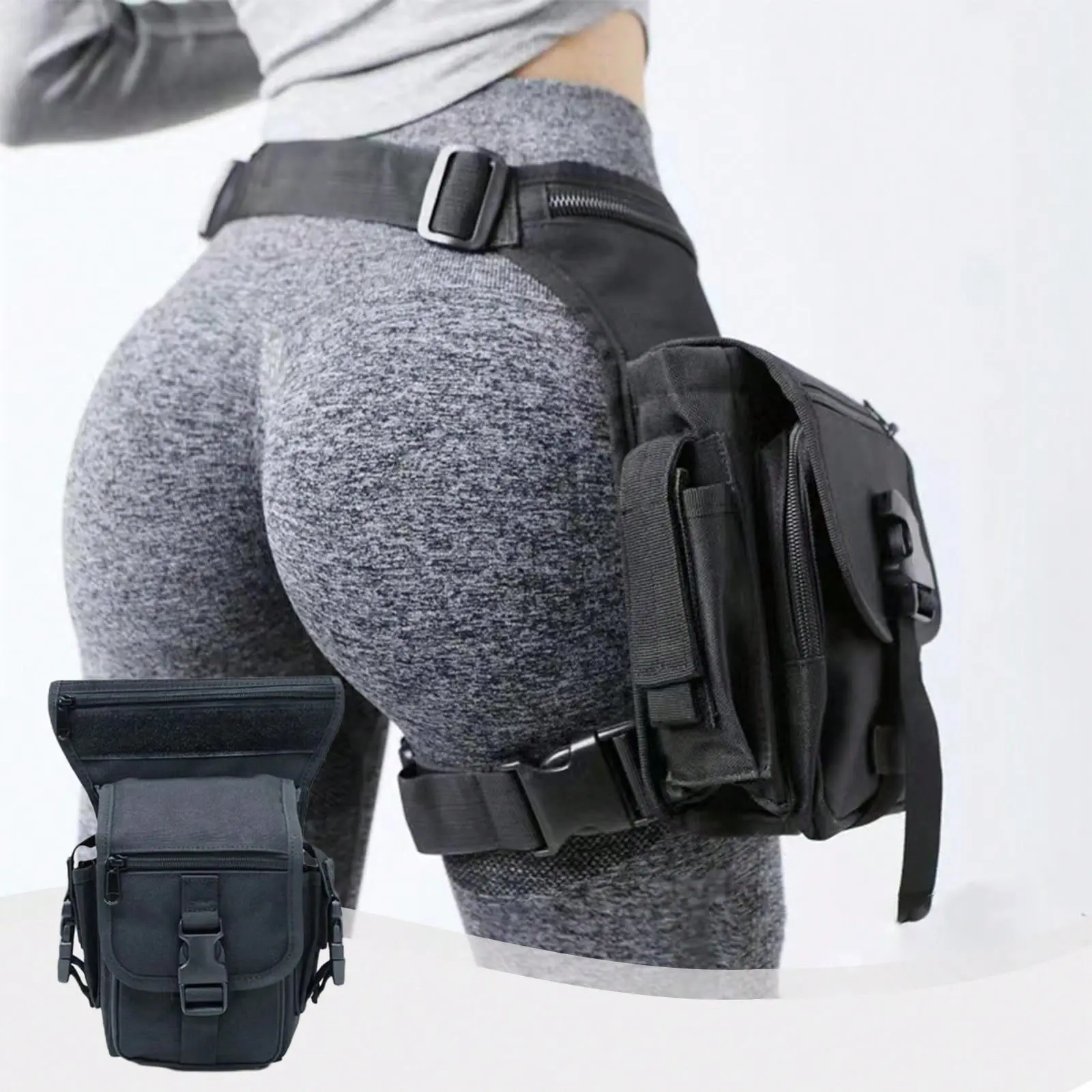 1PCS Cycling Leg Bag Outdoor Thigh Pack, Tactical Molle Waist Pack With Multi-Layer Storage Compartments, Adjustable Straps For Mountain Biking Motorcycle Riding Hiking Travel Festival Essentials EDC Gear