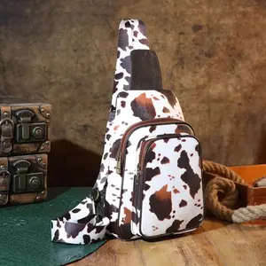 Retro brown cow print crossbody