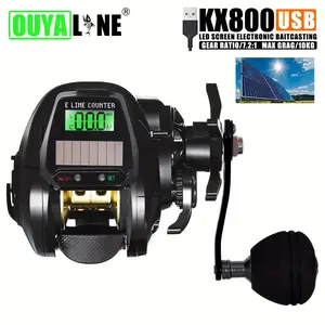 OUYALINE Electronic Baitcasting Fishing Reel with LED Screen, USB & Solar Charging, High-Speed 7.2:1 Gear Ratio, 22.05LB Drag, Saltwater-Resistant, 7+1BB Bearings, Medium-Light Power, Ambidextrous Design for Freshwater & Saltwater Fishing,
