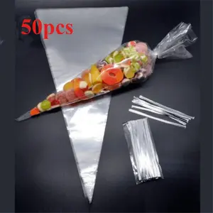 Clear Cellophane Bag, 50pcs  Transparent Candy Popcorn Packaging Bag with Ties, Food Storage Bag for Wedding Birthday Party Party Packs