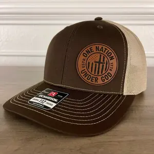 One Nation Under God Side Leather Patch Hat Brown