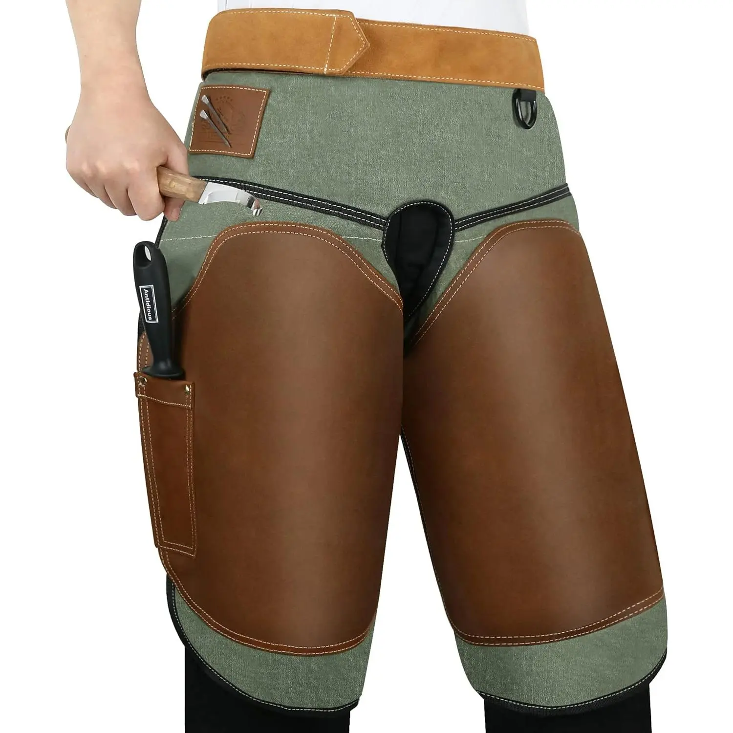 Professional Leather Farrier Chaps & Apron with Adjustable Belt, Adjustable Strap, 2 Pockets, Extra Storage Hook, Hoof Trimming Use, 28’’~55’’ Waistline