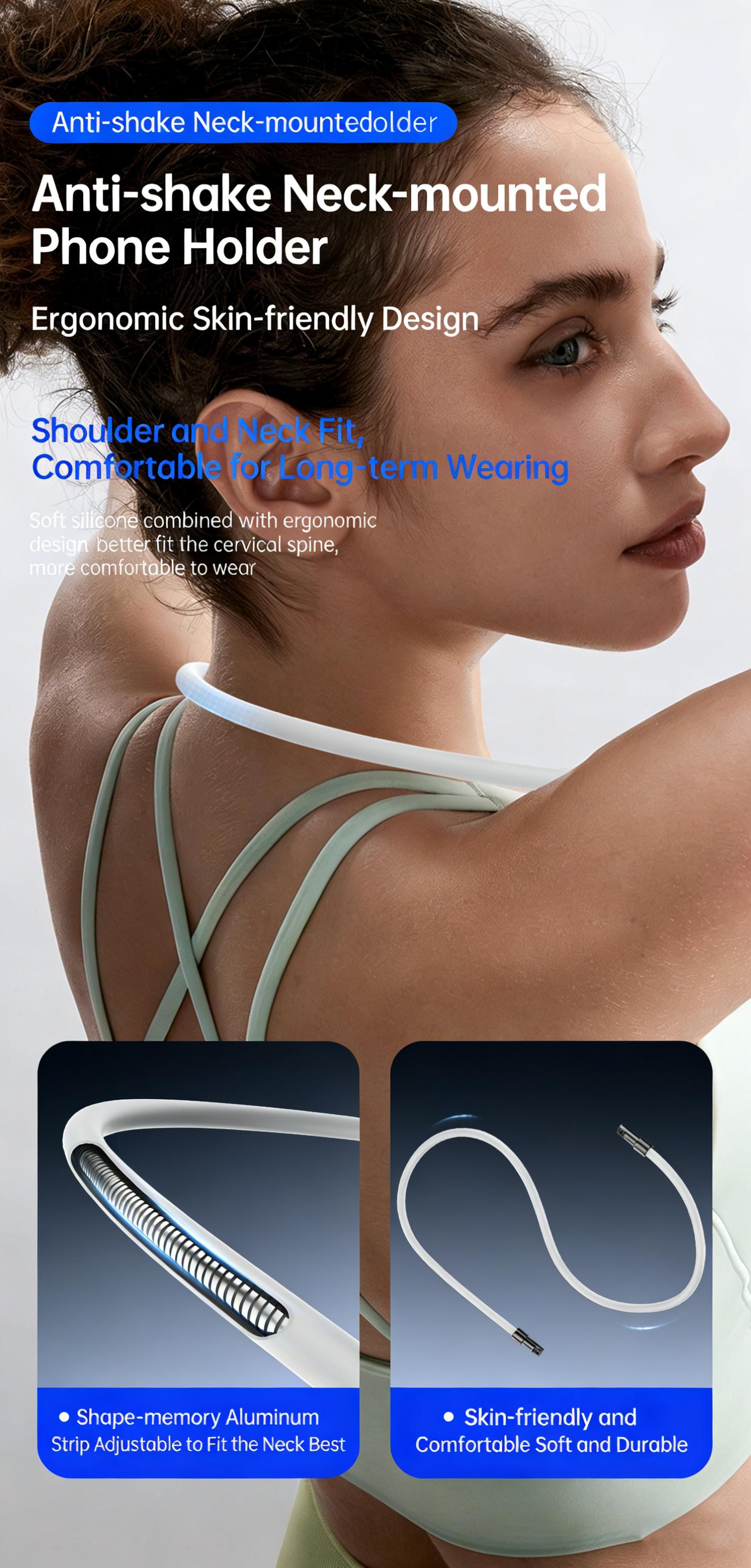 Magnetic Neck Mount Phone stand, Hands-Free Neck Strap Mount with Anti-Shake Stabilizer, 360° Rotatable POV Chest Harness for Vlogging, Running, TikTok & YouTube