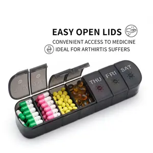【Arthritis-Friendly Easy-Open Lids】ASTRAVEA Extra Large Weekly Pill Organizer 2 Times a Day  AM/PM 7 Day Pill Box, 14 Compartments Large Case for Vitamins, Fish Oil, Supplements & Gummies (Black) Healthcare Proteins