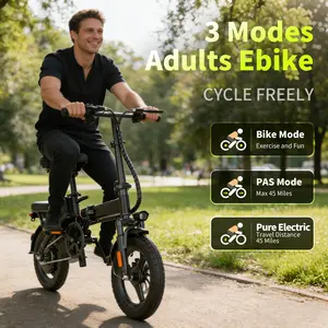 Folding Electric Bike for Adults 1000W Peak Motor 14” E-Bike Up to 45 Miles Range Dual Disc Brakes Lightweight Portable Urban Commuter Electric Bicycle | Suitable for teenagers to ride and can carry passengers