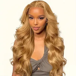 PUHPUH Colorful 13x6 27# Colored Honey Blonde Color HD Lace Front Wig Human Hair Wigs Grey Body Wave Wigs Pre Plucked With Baby Hair Ash Blonde Wigs 180% Density 4# Chocolate Brown Color Pink Color Red And Blue Color Wigs For Women