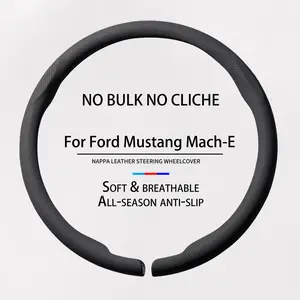 Minimalist Leather Steering Wheel Cover for Mustang Mach-E | Precision Flat Bottom Fit | Sweat-Absorbent & Clean EV Aesthetic