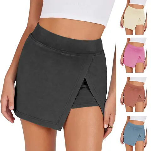 UANEO Mini Skirts for Women High Waist Split Hem Casual Fitted Athletic Bodycon Skort Skirts with Shorts