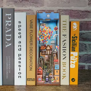Tonecheer 3D Wooden DIY Book Nook Diorama Kit for Adults, Body Motion Sensor LED Light Bookend, Bookshelf Insert Library Decor Miniature House Kit (Travel with The Wind) summervibes