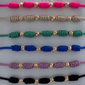 Handwoven Cord Bracelets with 18K Gold Beads - Colorful Options Available