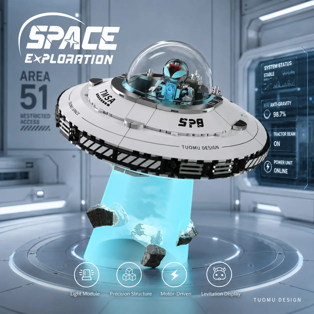 Back to School STEM Space Building Blocks, 1000+ PCS 360° Rotating UFO Alien Spaceship Model, Sci-Fi DIY Construction Kit, Cool Desk Decor & Screen-Free Fun Gift for Teen Boys, Space Lovers & Collectors