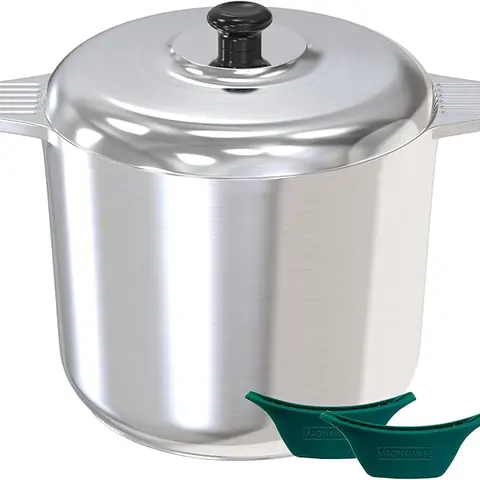 MAGNAWARE 14 Quarts Stock Pot with Lid & Silicone Handles Polished Aluminum Non-Stick Oven Safe for Soups Stews & Stocks Cookware Kitchen