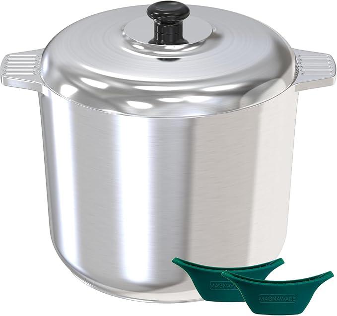 MAGNAWARE 14 Quarts Stock Pot with Lid & Silicone Handles Polished Aluminum Non-Stick Oven Safe for Soups Stews & Stocks Cookware Kitchen
