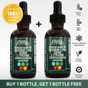 Clean Nutra BOGO | Selenium + Zinc, Iodine, L-Tyrosine & Ashwagandha for Metabolism & Hormone Supportv Liquid Drops – Thyro Bloom