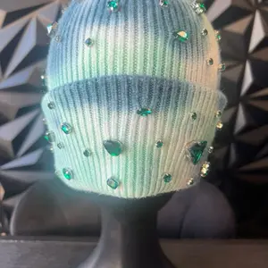 ReMixxed Tie Dye and Bling Fitted Hat with Light Green and Cream Design, Featuring Green Accents and Knit Texture
