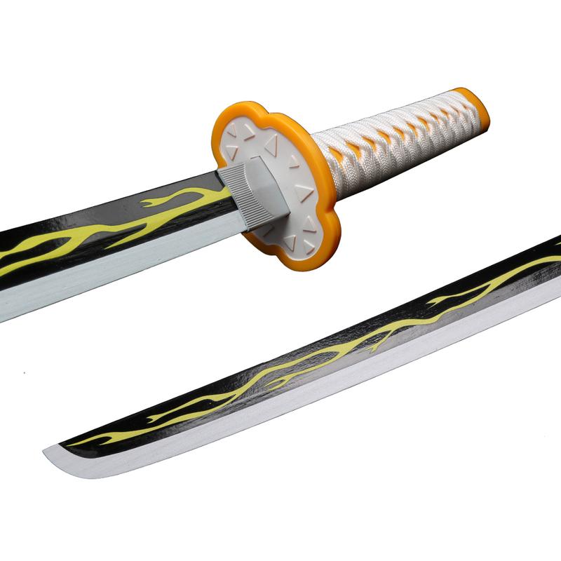 ELERVINO 31 inches Bamboo Wooden Demon Slayer Cosplay Sword Agatsuma Zenitsu Swords with White Belt & Holder Stand Display for Halloween Anime Role Playing Props Cosplay Collection Decoration Christmas Gift Birthday Decoration