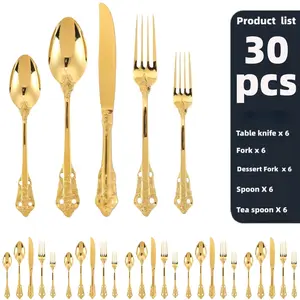 30-Piece Stainless Steel Cutlery Set, Durable and Rust-Resistant, Perfect for Home, Party, and Wedding Use, Tableware Set