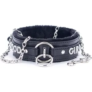 Leather Choker  for Women, Sparkle Letter O-Ring Punk Gothic Necklaces, Adjustable Furry Padded Goth , Black
