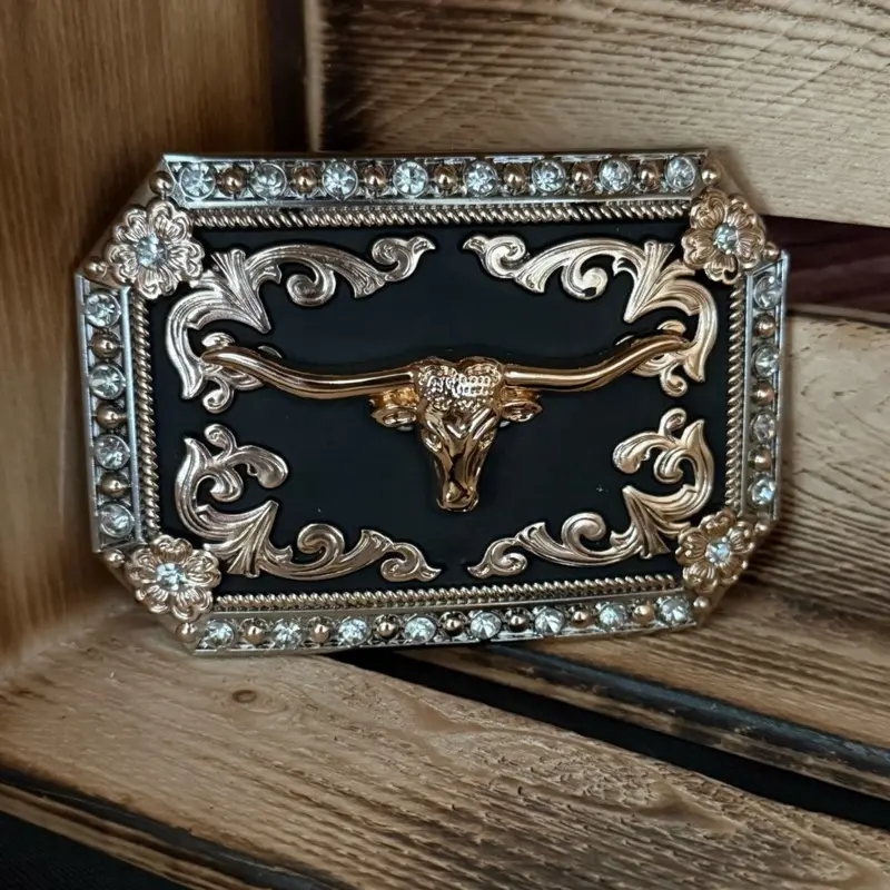 Rhinestone Longhorn Belt Buckle