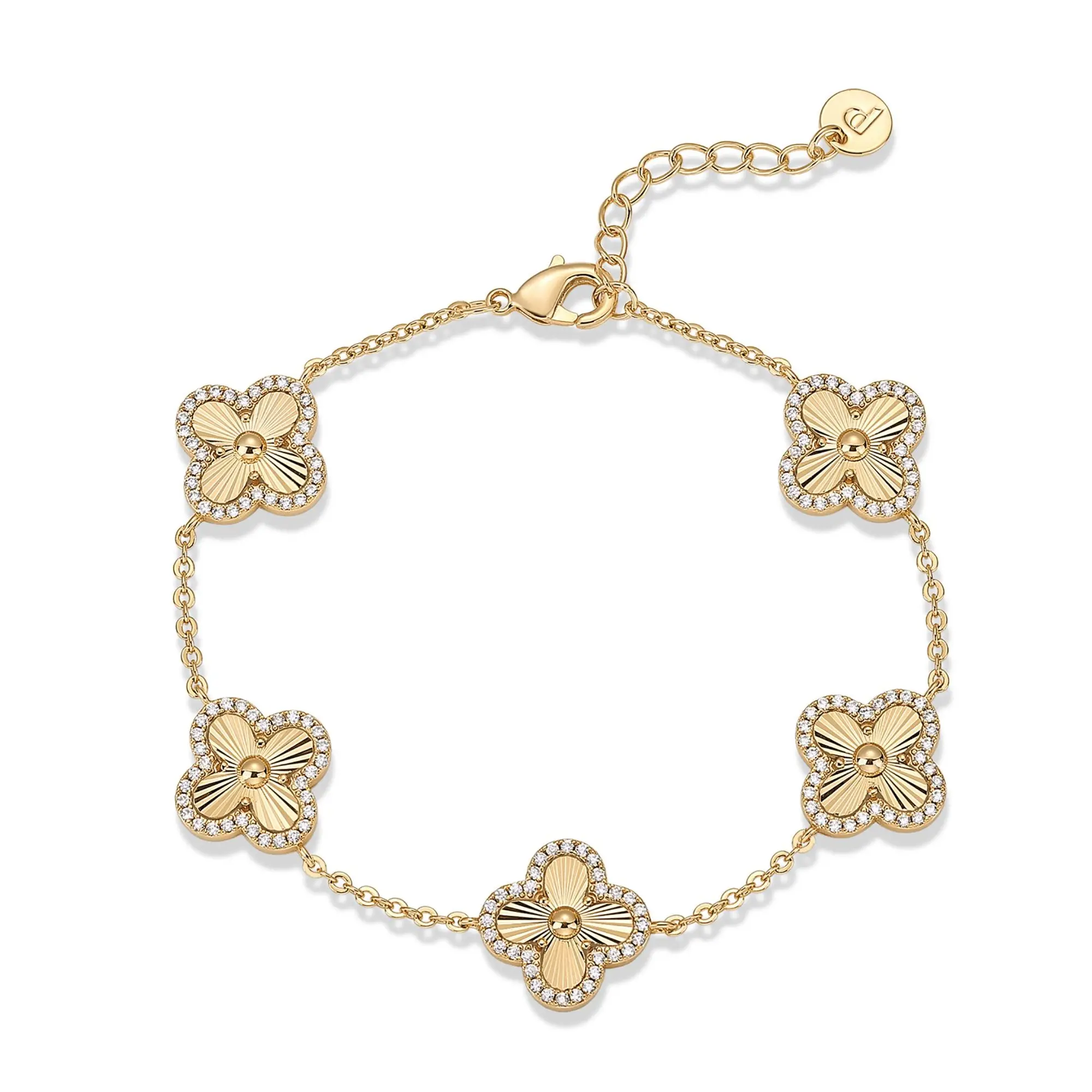 PAVOI 14K Gold Plated Clover Bracelet for Women - Lucky Charm Four Leaf Clover Bracelet Station with Cubic Zirconia - Hypoallergenic Trendy Fashion Stackable Clover Jewelry