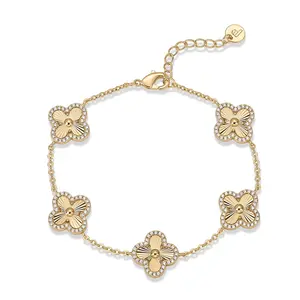 PAVOI 14K Gold Plated Clover Bracelet for Women - Lucky Charm Four Leaf Clover Bracelet Station with Cubic Zirconia - Hypoallergenic Trendy Fashion Stackable Clover Jewelry