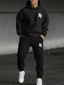 NY Graphic Hoodie & Sweatpants Set, Urban Streetwear Inspired Men’s Tracksuit, Casual City Outfit with Matching Logo Details, Comfortable Fleece Interior, Perfect for Street Style Shoots, Daily Commutes & Fashion-Conscious Males, Sports Casual Wear